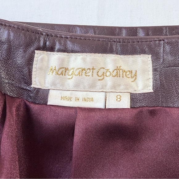 VTG Margaret Godfrey Brown Leather Skirt Croc Embossed Side Slit Lined Size 8 - Picture 6 of 12
